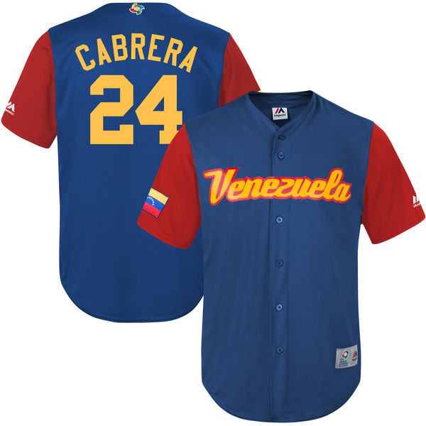 customized Men Venezuela Baseball #24 Miguel Cabrera Majestic Royal 2017 World Baseball Classic Replica Jersey